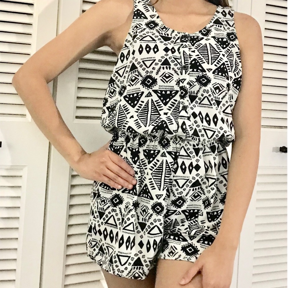 Papaya Black and White Romper - S